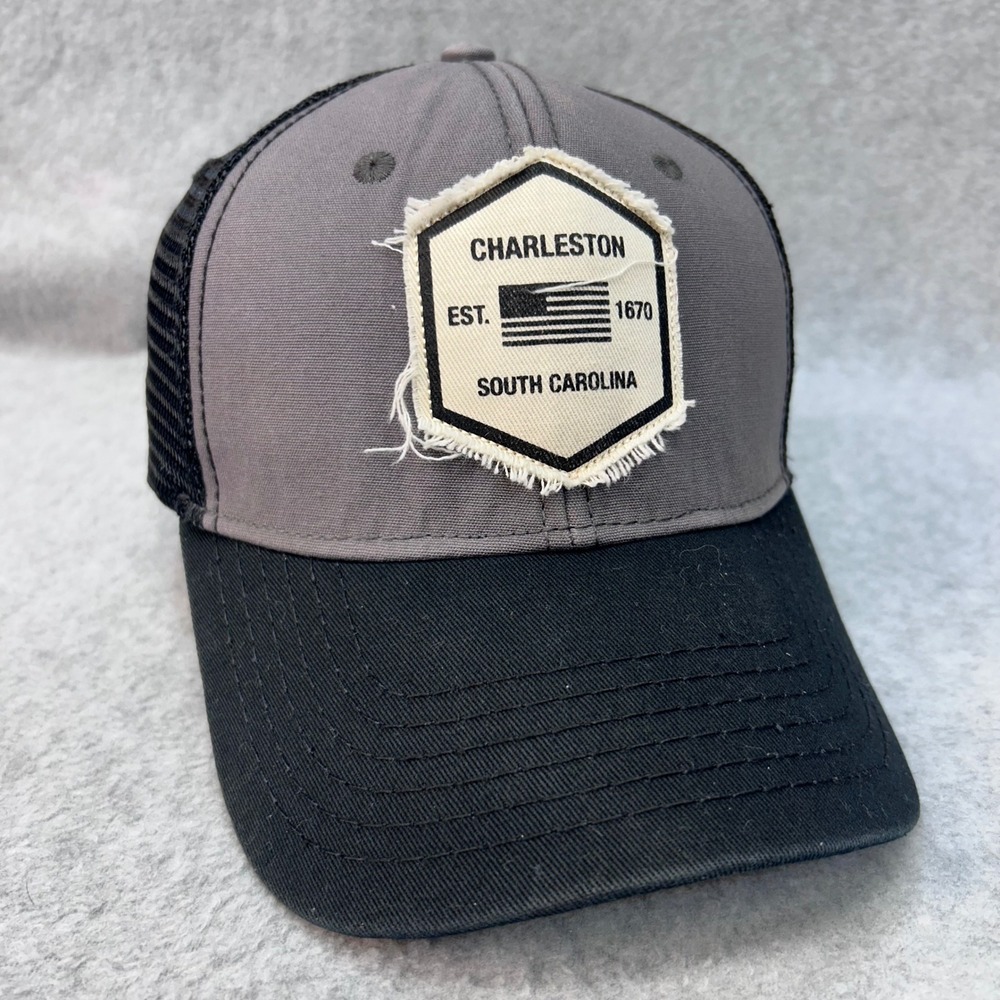 Charleston SC Patch Mens Gray Triangle Sport Headwear Trucker Hat Snapback OSFM